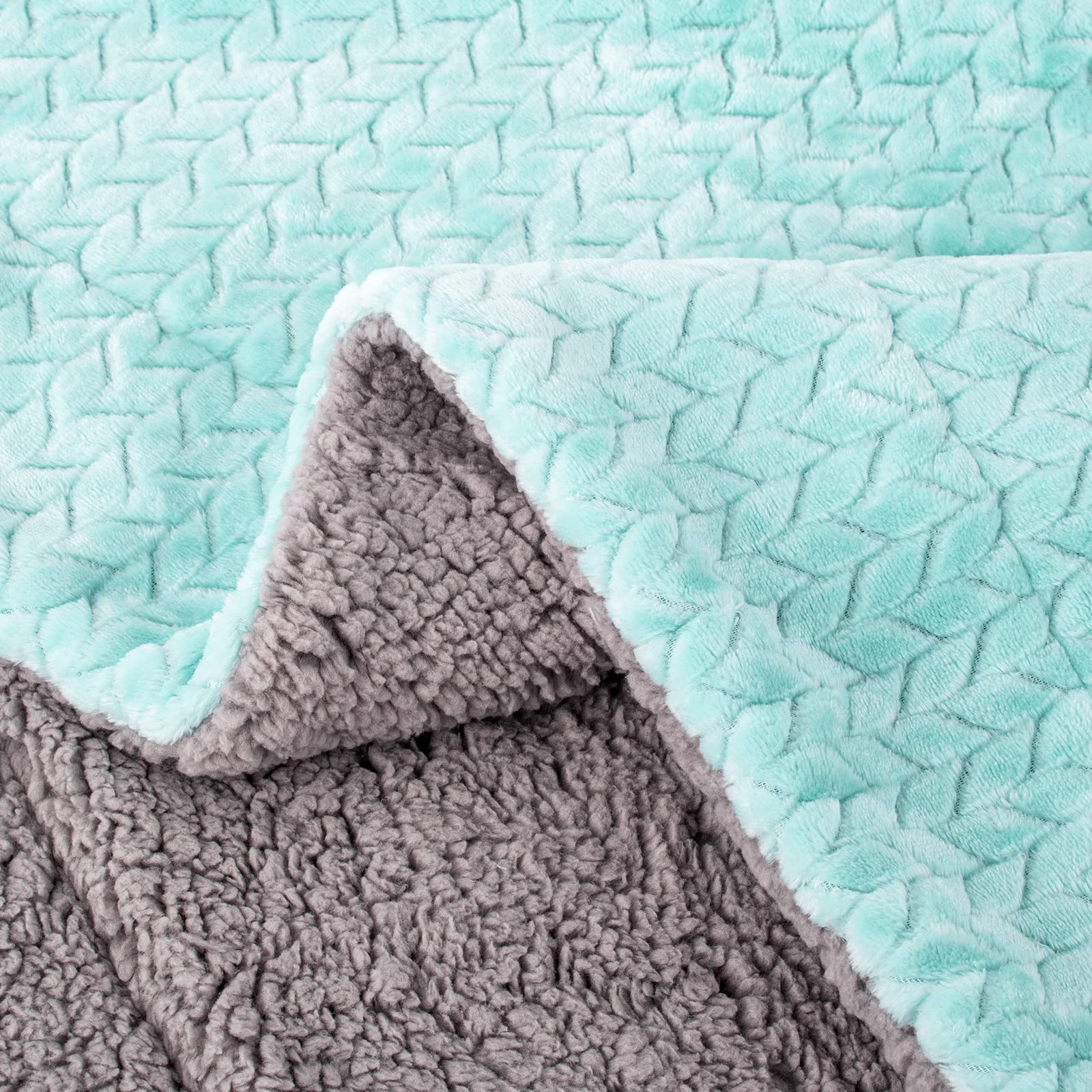 Wonder Miracle fuzzy blanket aqua green color complements modern nursery decor.
