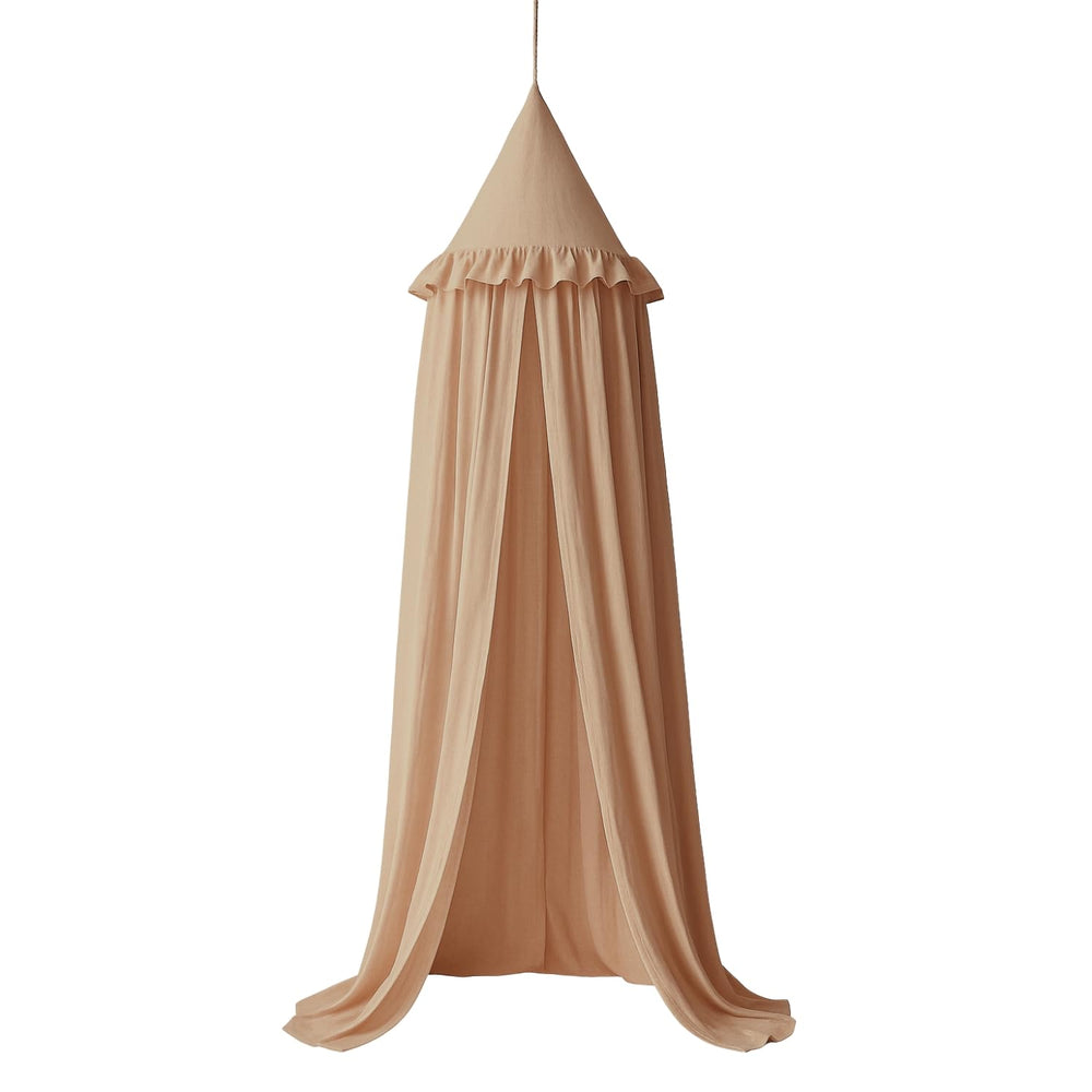 Wonder Space kids bed canopy frills nougat over crib for cozy sleep