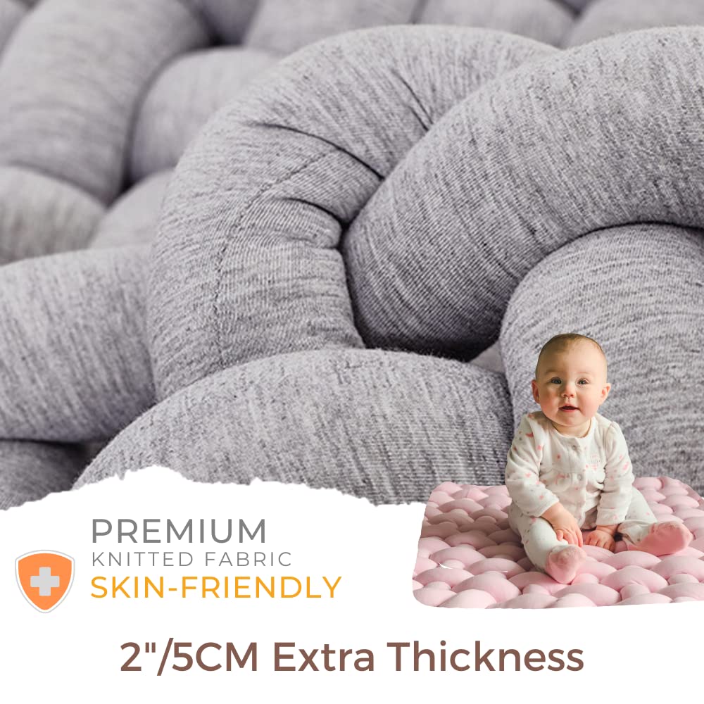 Wonder Space knotted braided plush mat, back cushion use in cozy corner.