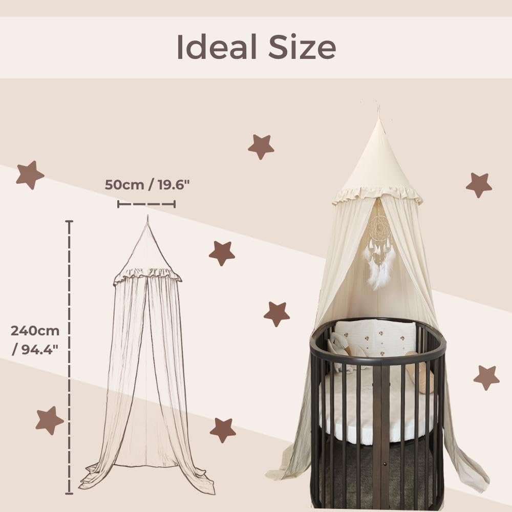 Ivory mosquito netting from Wonder Space canopy keeps insects away during naps.