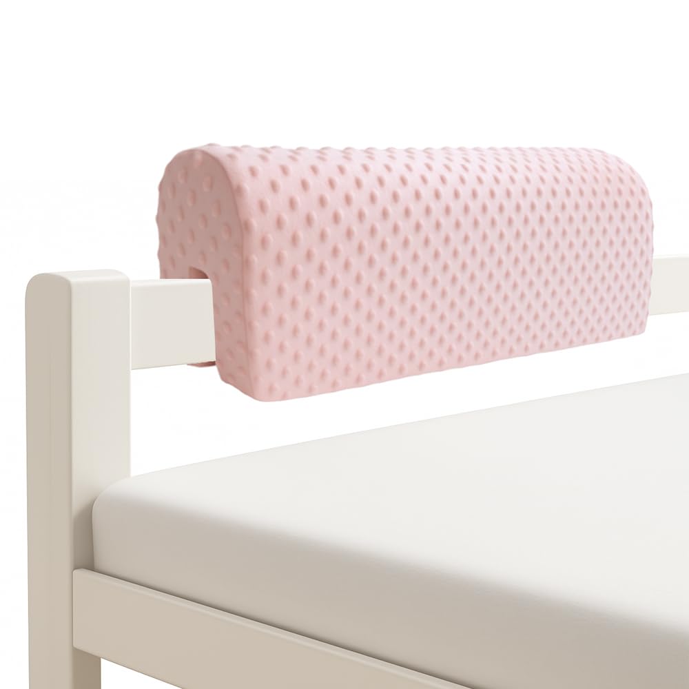 Wonder Space bed rail bumpers fitted on pink guardrail, adding soft protection for toddlers