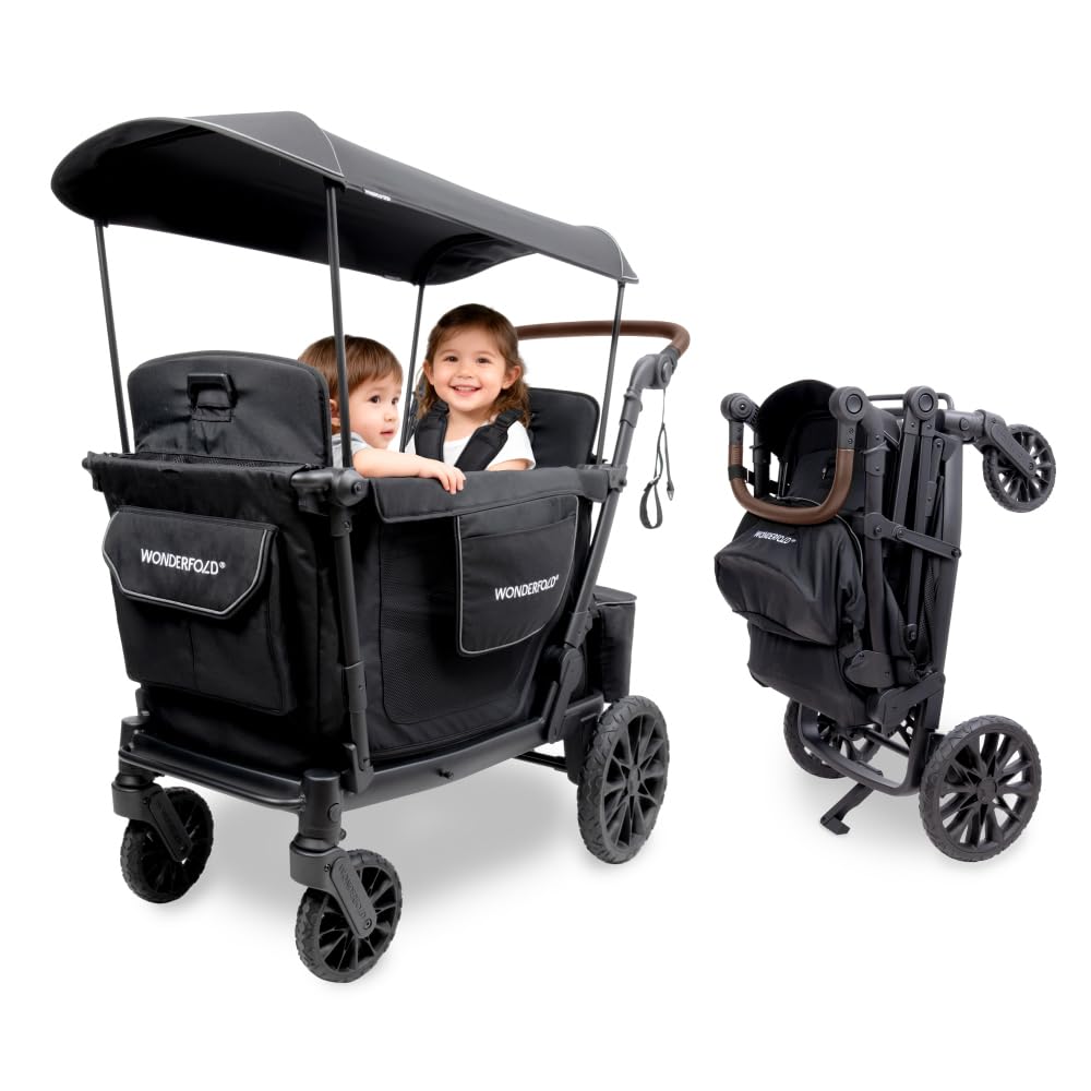 WonderFold L2 side view showing two seats and harnesses