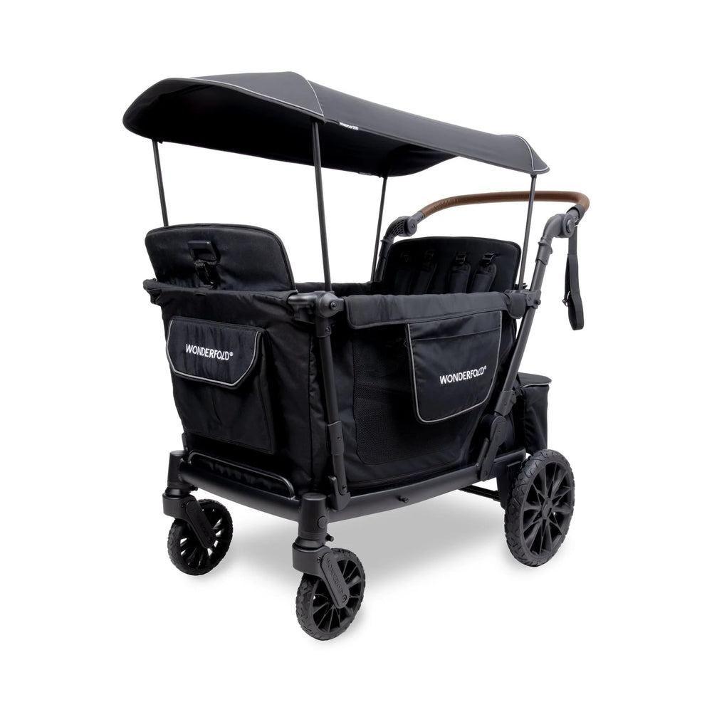 WonderFold Outdoor L4 Quad Stroller Wagon folded for compact storage and transport.