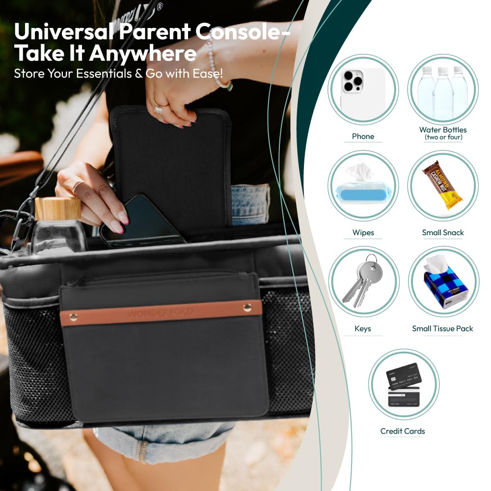 WonderFold Outdoor parent console mounted on a stroller for convenient access.