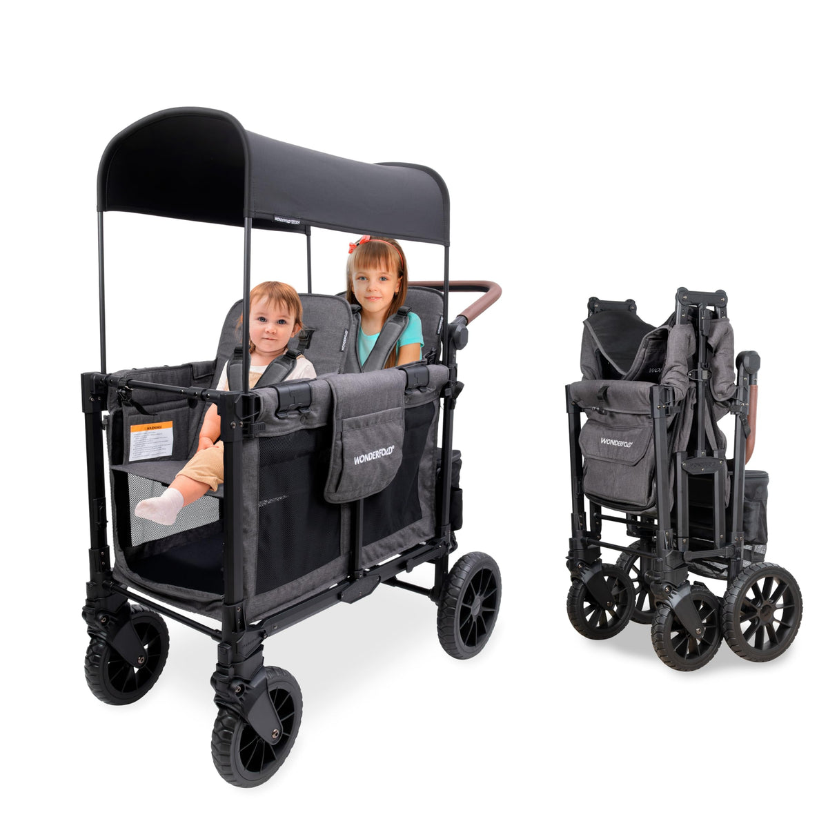 WonderFold Outdoor W2 Luxe Pro seats two kids for a comfy, secure ride