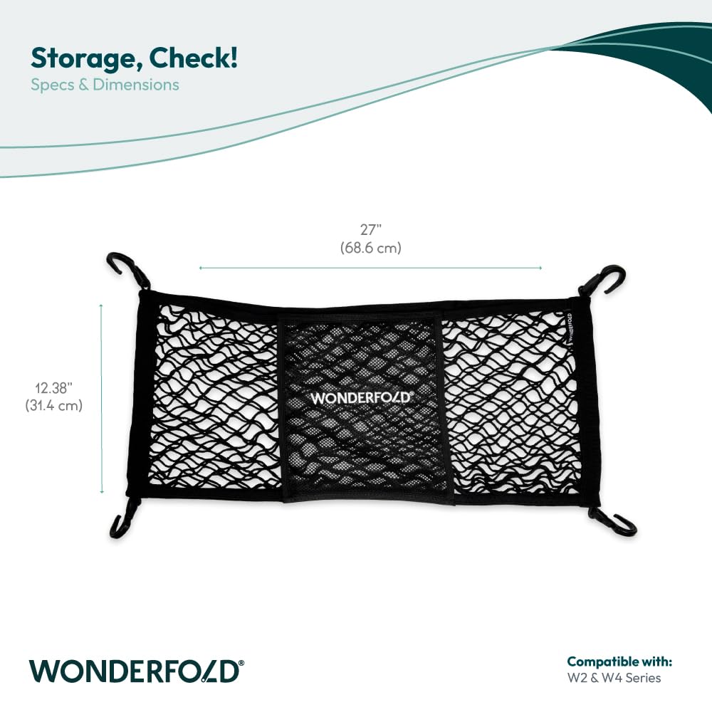 WonderFold cargo net holding toys and gear for easy access