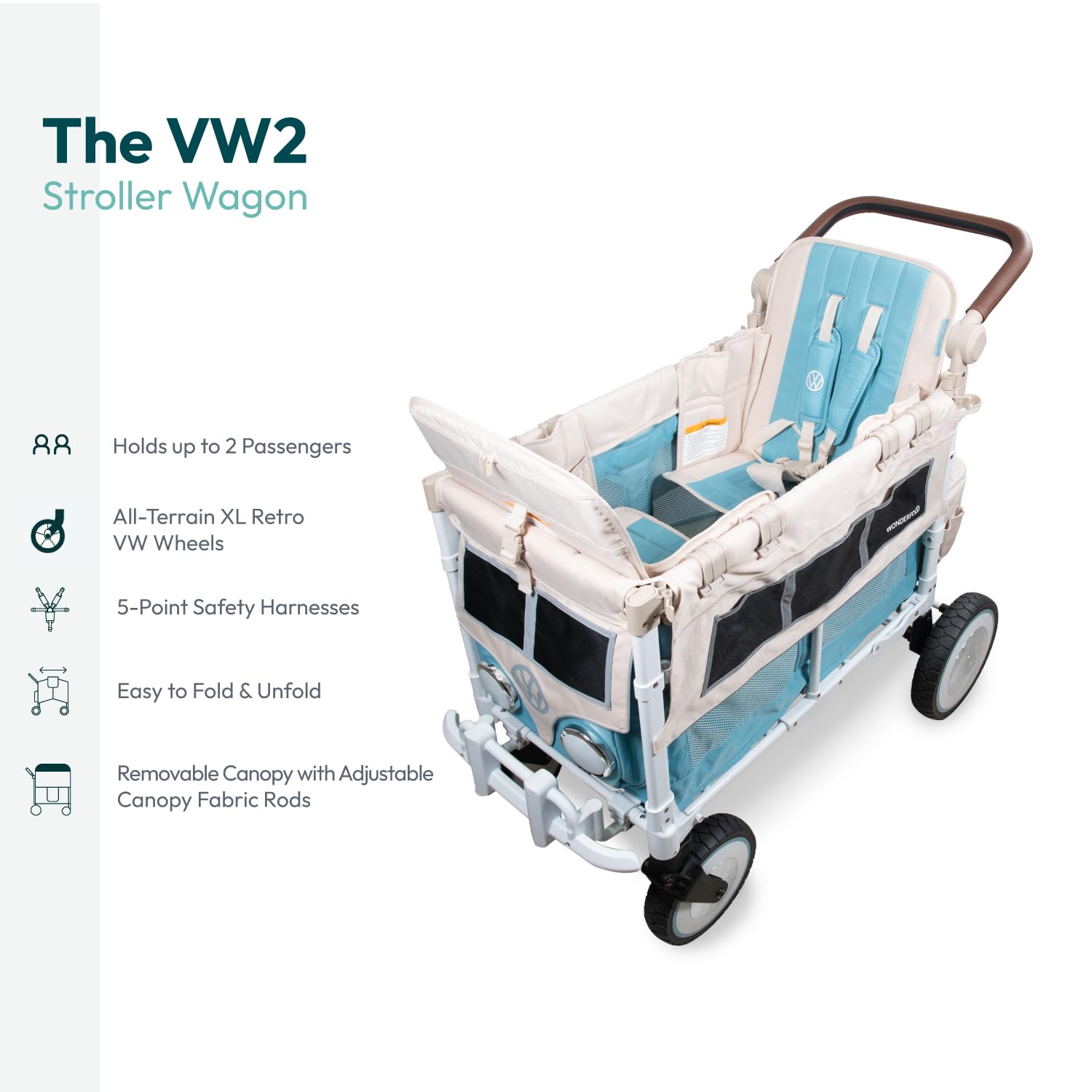 WonderFold VW retro wheels ready for beach and park terrain.