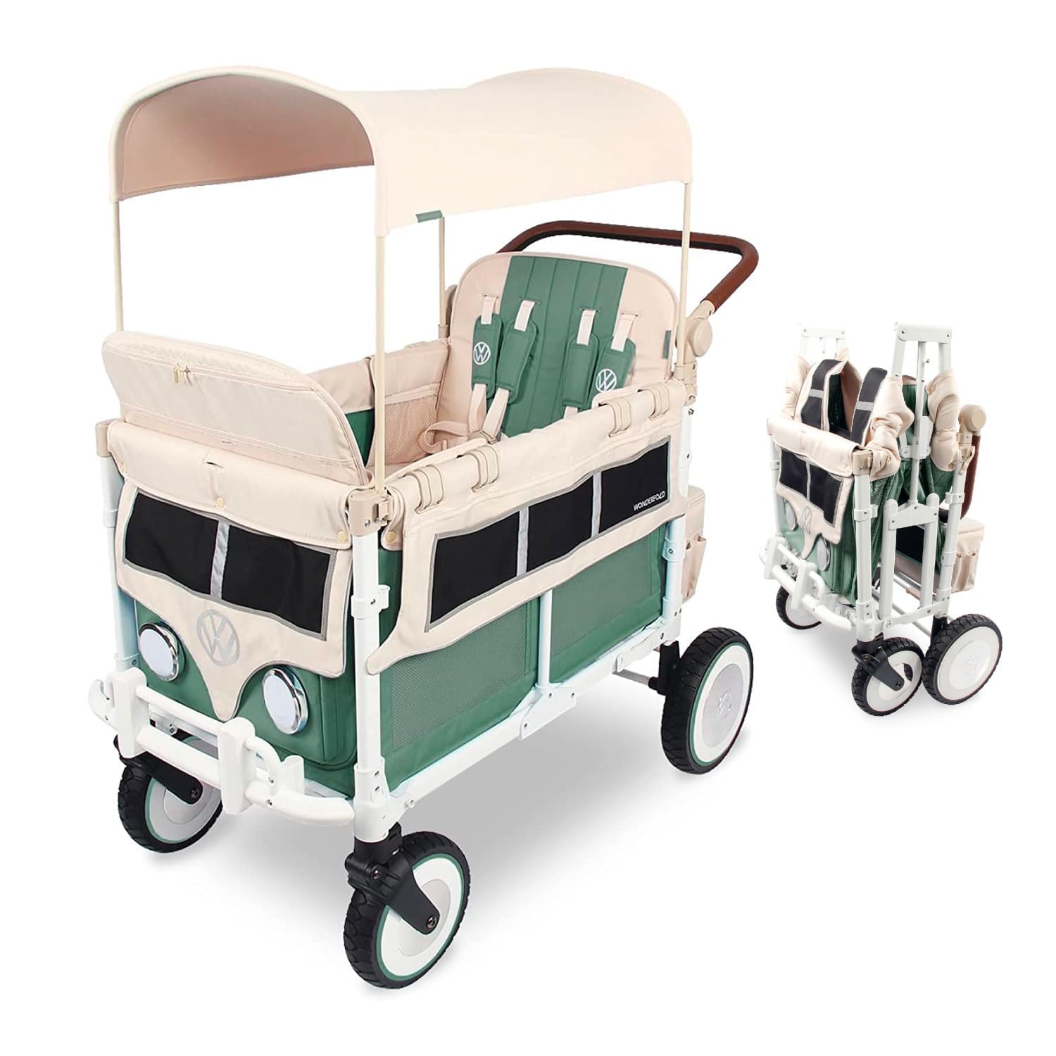 WonderFold Volkswagen Stroller Wagon showing four-seat setup for family outings