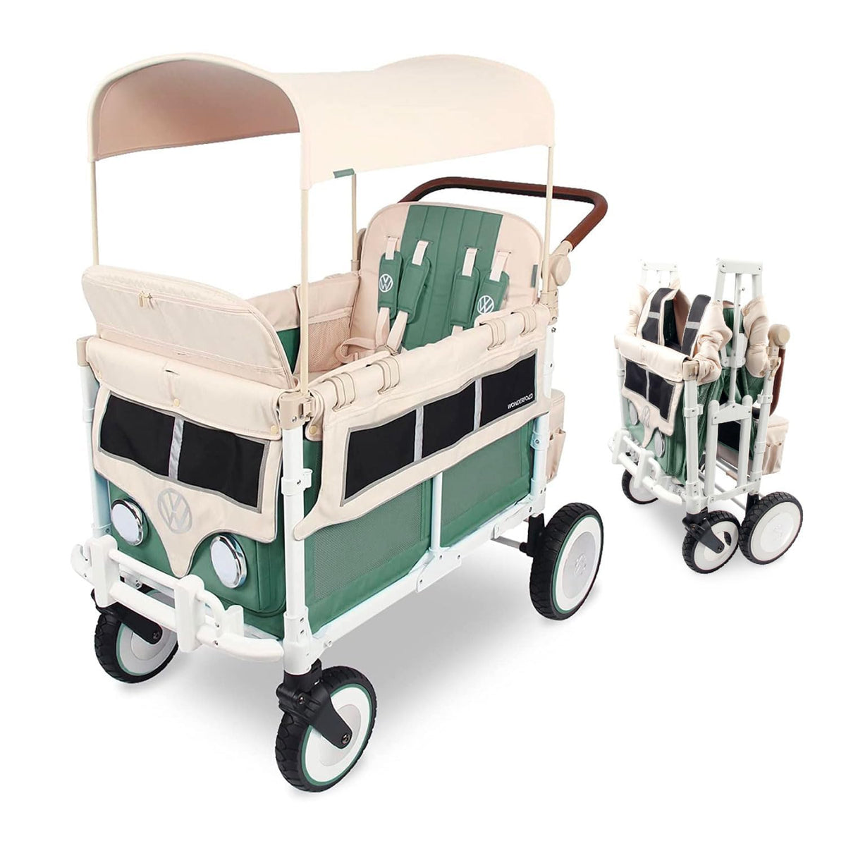 WonderFold Volkswagen Stroller Wagon showing four-seat setup for family outings