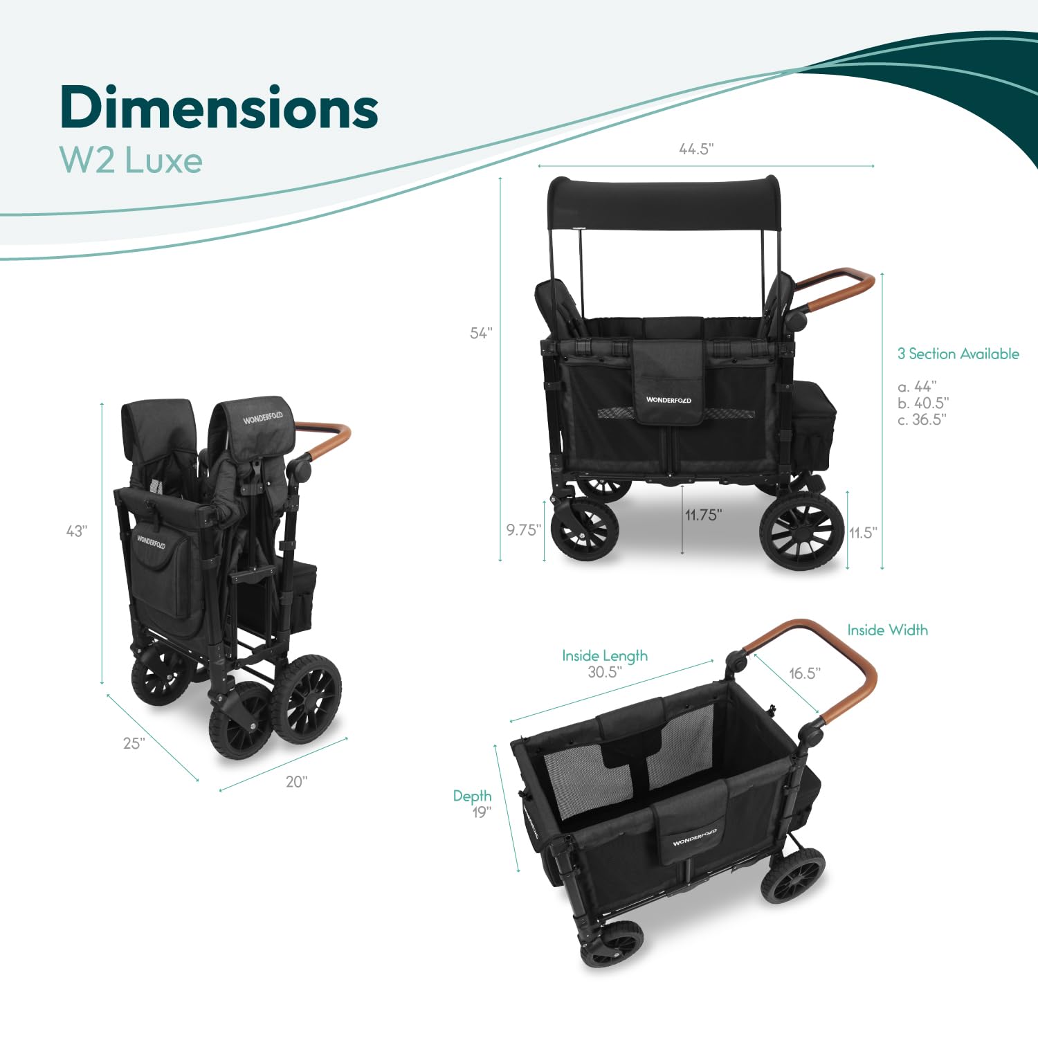 WonderFold W2 Luxe deep carriage basket hauls beach gear and supplies.