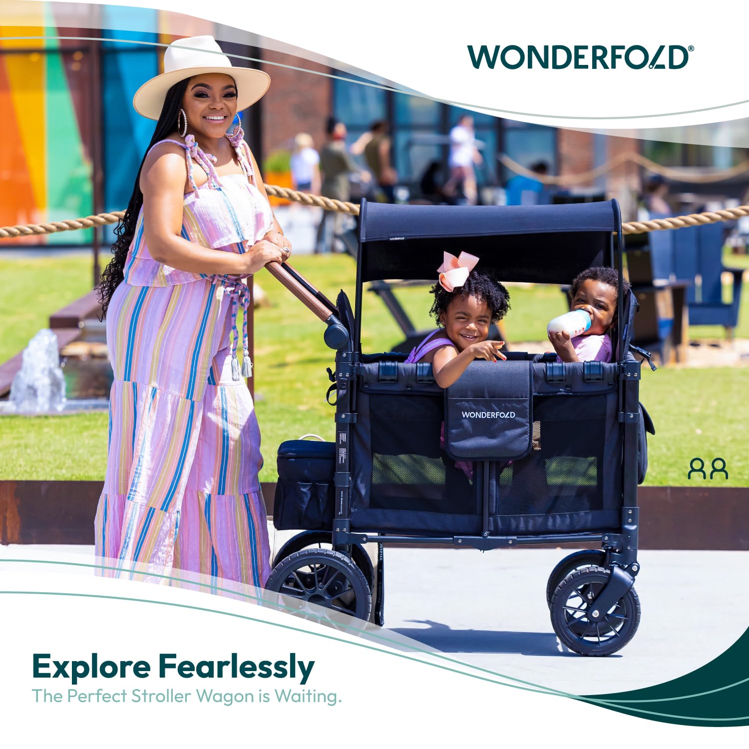 WonderFold W2 Luxe wagon in collapsed form for easy storage after outings.