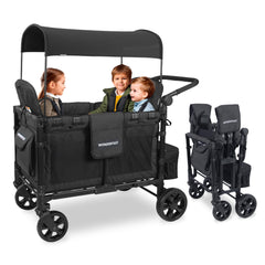 WonderFold W4 Elite front view highlights a roomy four-seat wagon for family park trips and safe rides