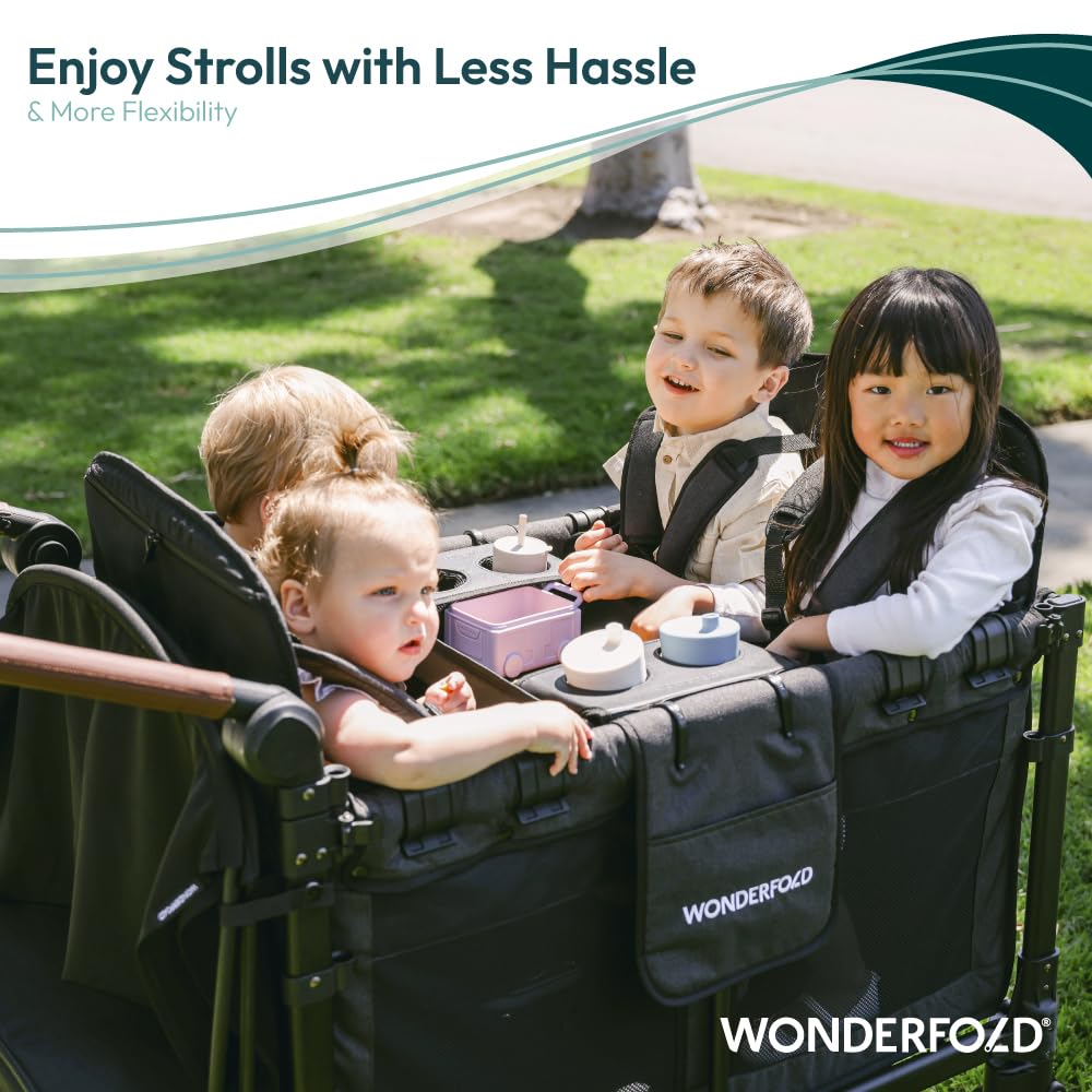 WonderFold W4 Flex Snack Tray cup holders offer flexible snack space.