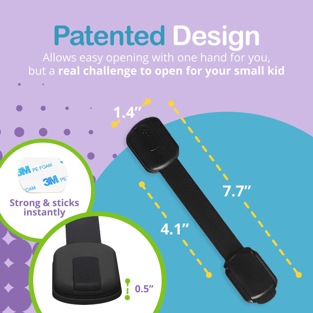 Wonderkid adhesive pads (3M) secure the lock without surface damage.