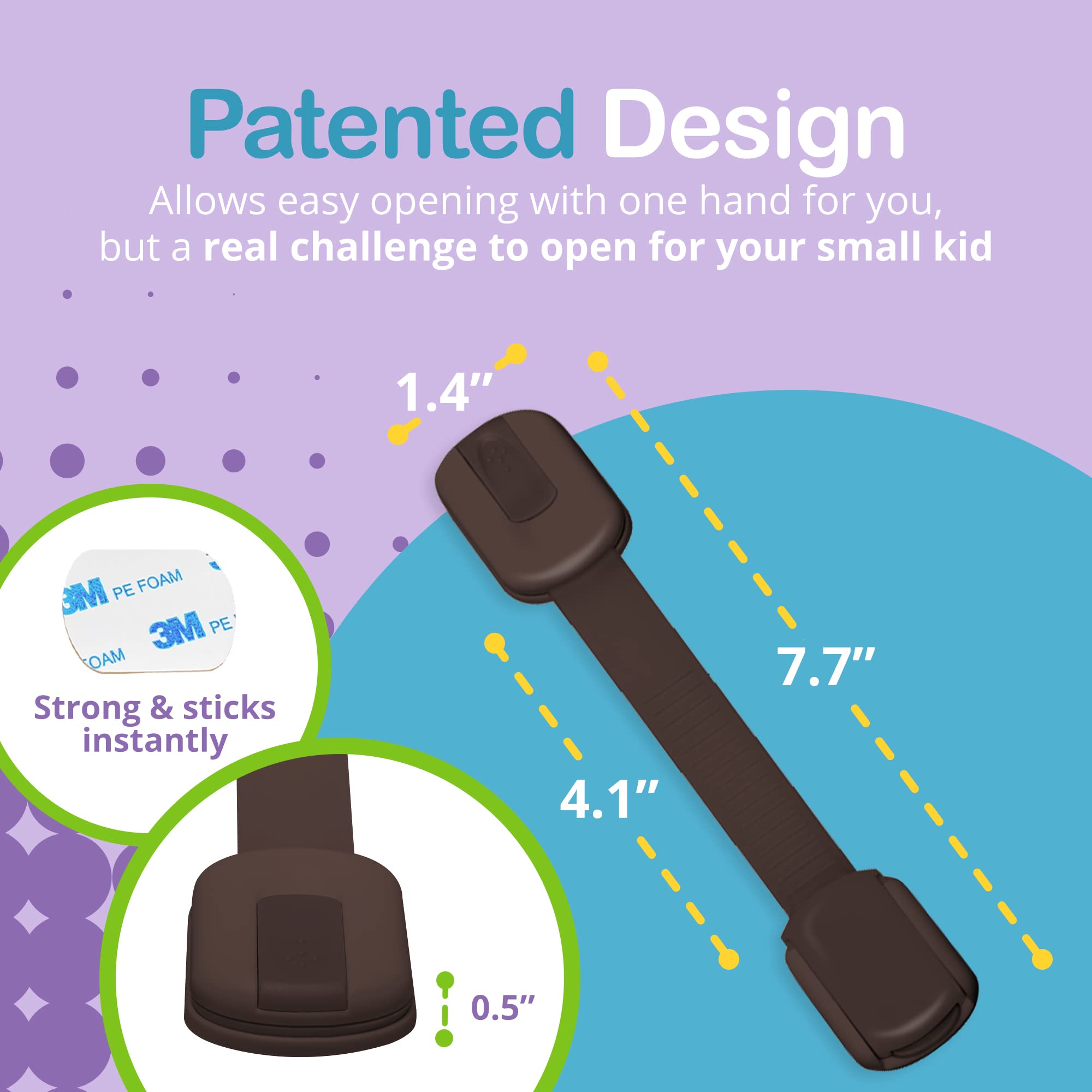 Wonderkid drawer lock mounted on a kitchen cabinet for child safety.
