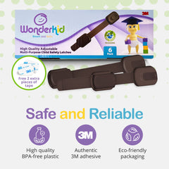 Wonderkid refrigerator lock with adjustable strap on a curved door.