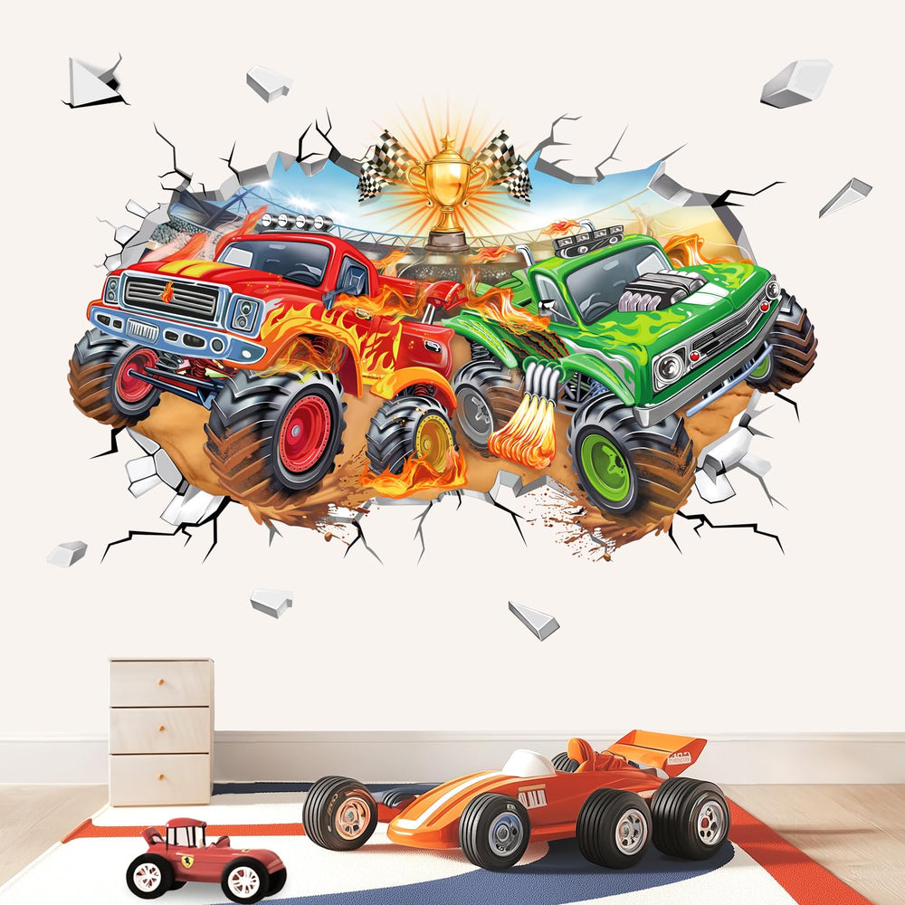 Wondever 3D racing car wall sticker showcases a bold front view for dynamic decor