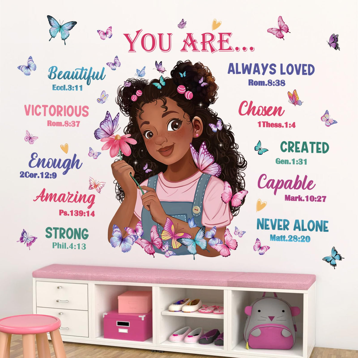 Wondever butterfly wall stickers featuring You Are Beautiful brighten a girl's room