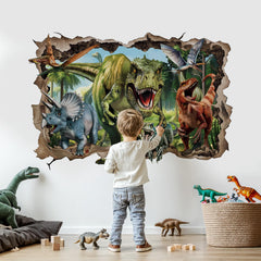 Wondever dinosaur wall stickers 3D large breakthrough in a jungle scene for kids room decor