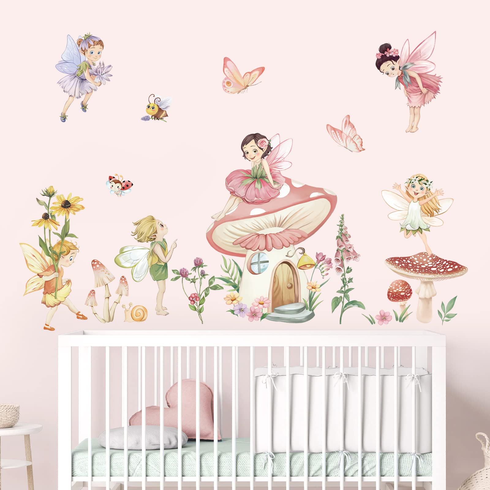 wondever Fairy Mushroom wall sticker pack brightens a girl's room with whimsy.