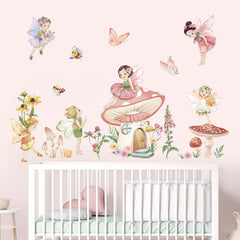 wondever Fairy Mushroom wall sticker pack brightens a girl's room with whimsy.