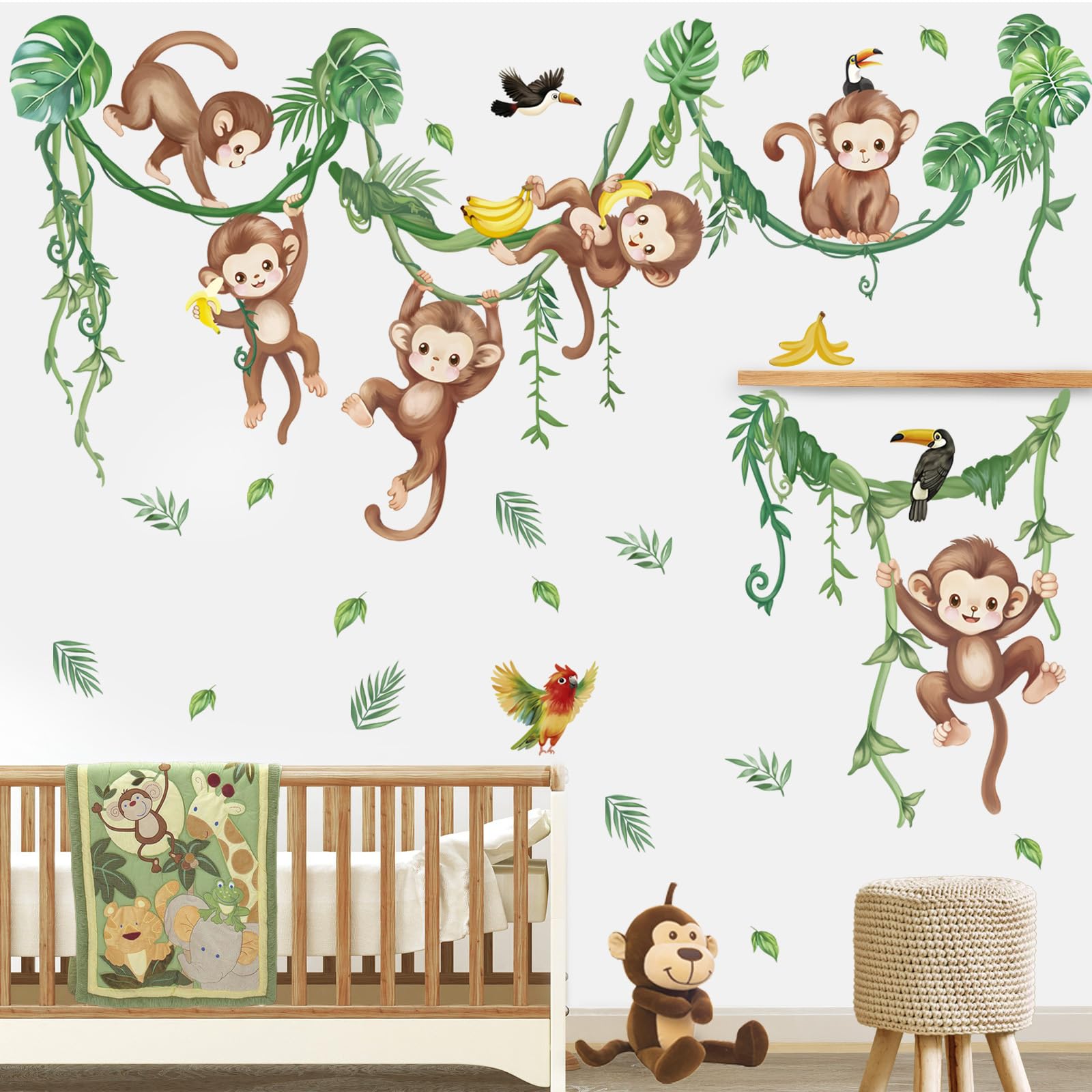 Wondever Jungle Monkey climbing vines wall sticker adds playful jungle charm to nurseries.