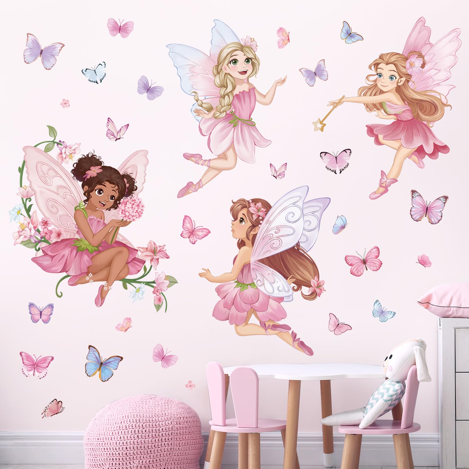 Wondever Pink Fairy kids room decals featuring flowers to brighten walls without paint.