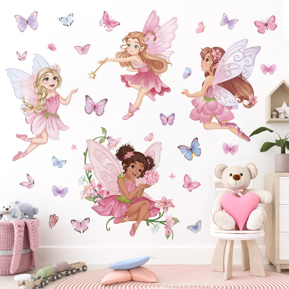 Wondever Pink Fairy wall art for nurseries on smooth surfaces; easy to apply and remove.