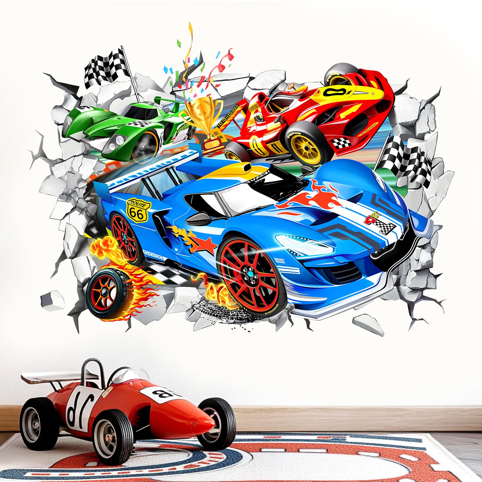 Wondever racing car wall sticker applied to smooth wall without mess.