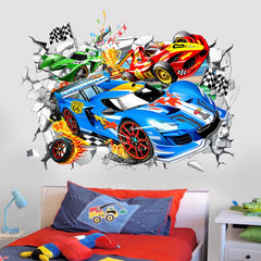 Wondever racing car wall sticker panel boosts kids' room decor with dynamic speed theme.