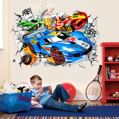 Wondever racing car wall sticker panel close up shows vibrant color and dimensional design.