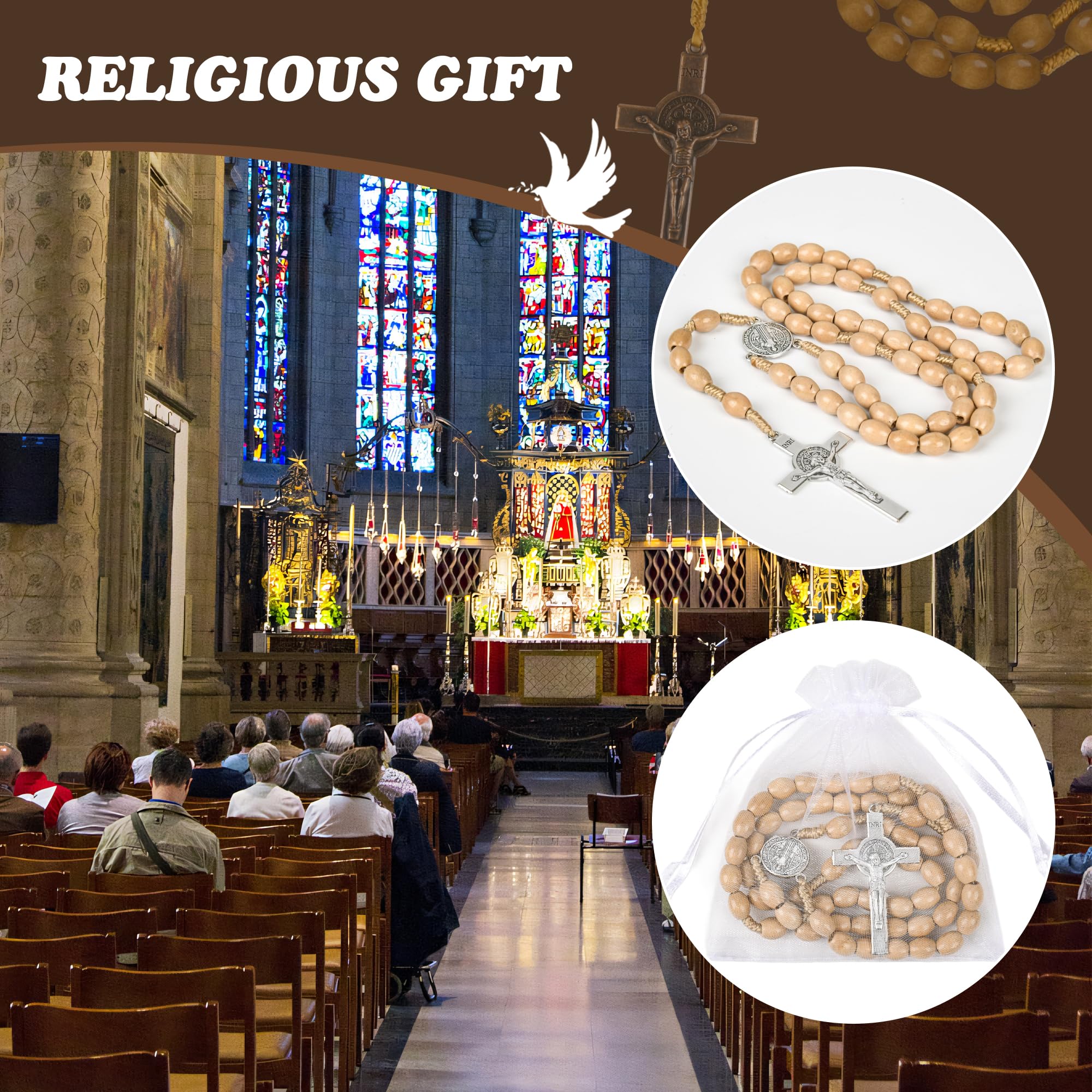 Wonitain wooden rosary with 8 mm engraved beads for tactile, meaningful outreach.