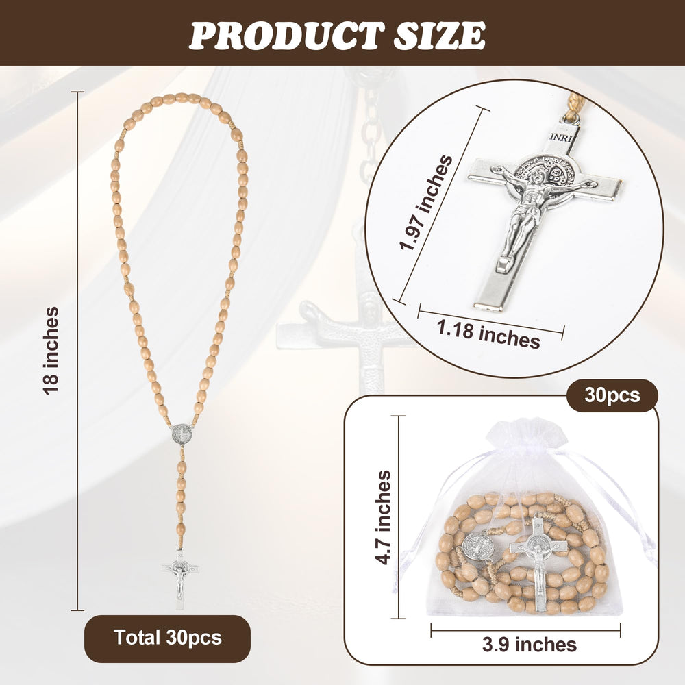 Wonitain wooden rosary packs with organza bags, perfect for elegant baptism favors.