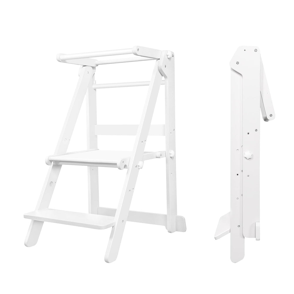 WOOD CITY foldable toddler standing tower assembled view for safe kitchen use
