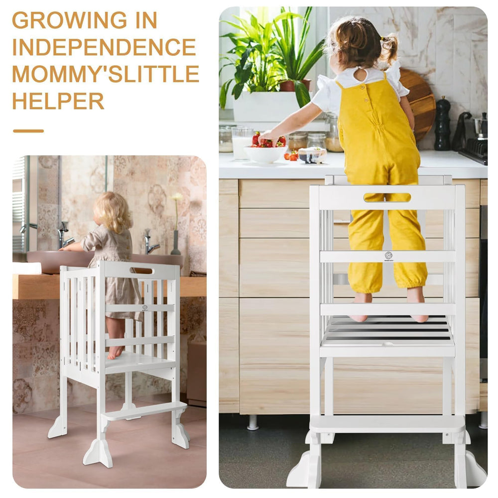 WOOD CITY foldable toddler standing tower in bathroom helps washing hands safely