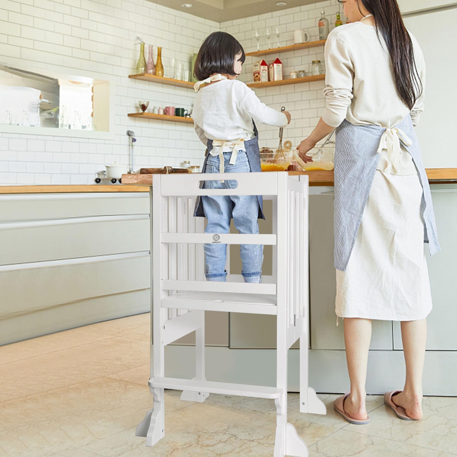WOOD CITY foldable toddler standing tower folded storage in corner saves space