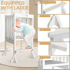 WOOD CITY foldable toddler standing tower adjustable height helps growing kids