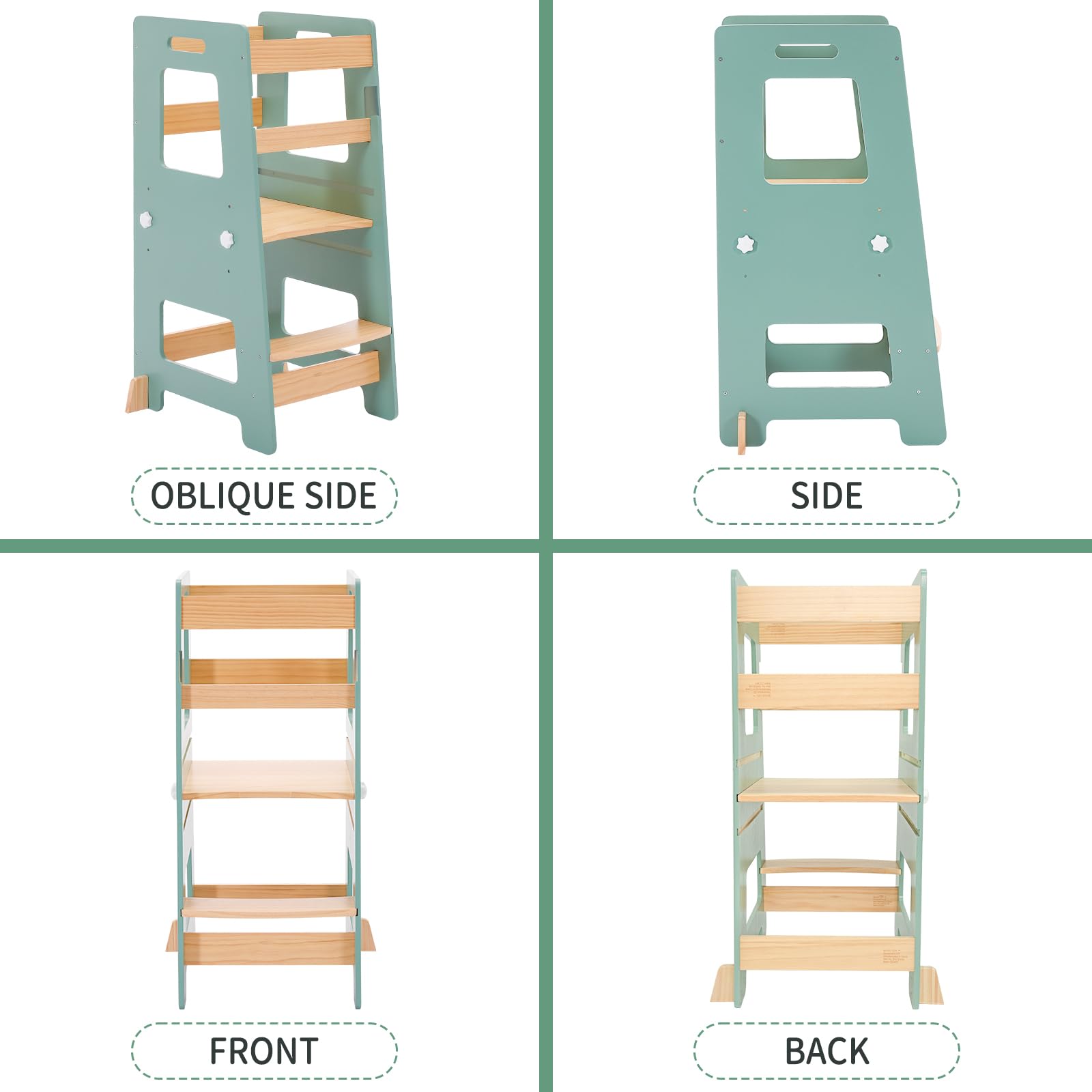 WOOD CITY height settings 15, 17.7, 20.5 inches suit growing toddlers.