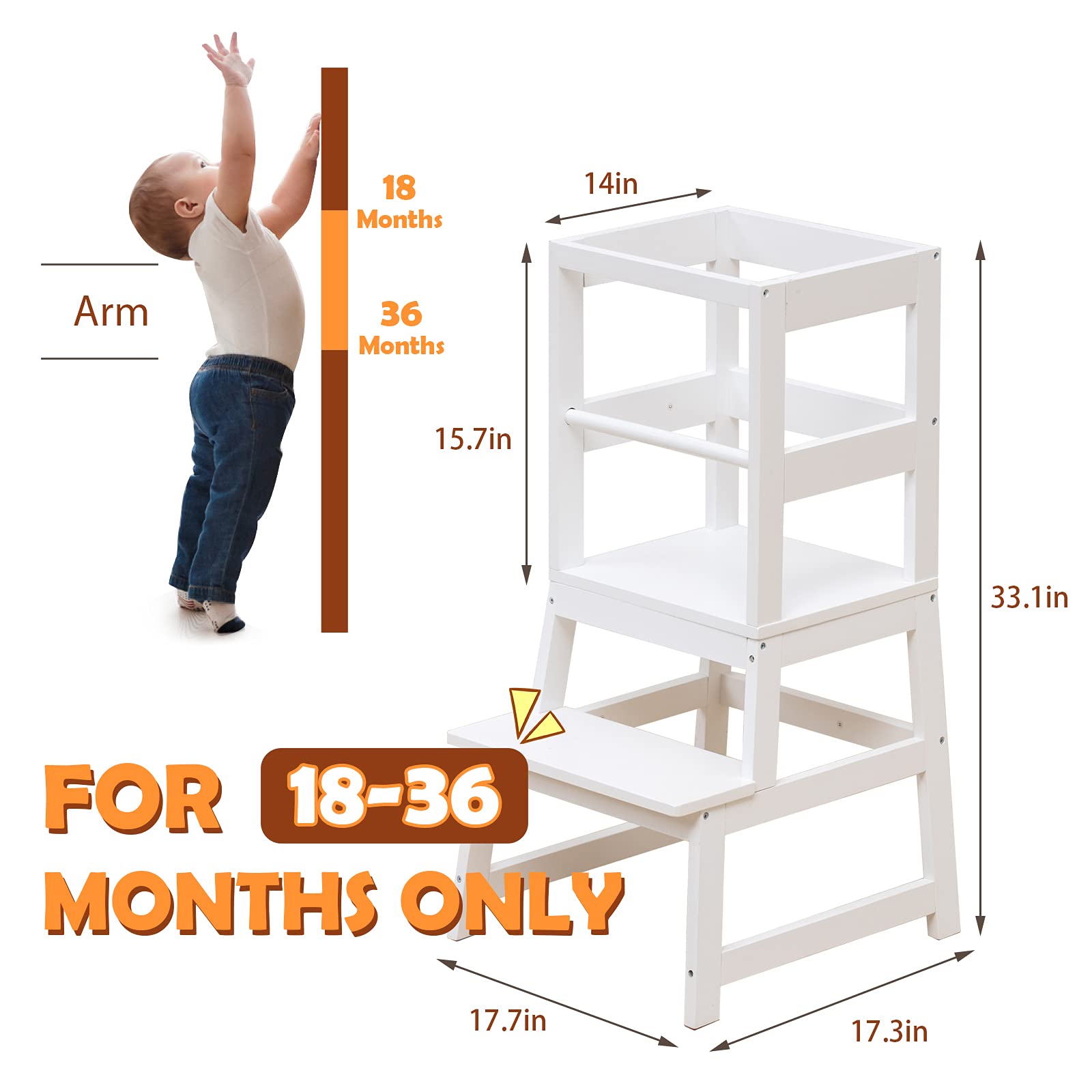 WOOD CITY learning stool railings closeup highlighting safe design and growth-friendly use