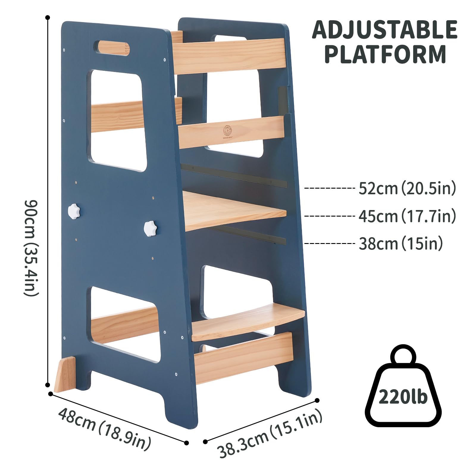 WOOD CITY Learning Tower 15 inch platform adjusts with growth