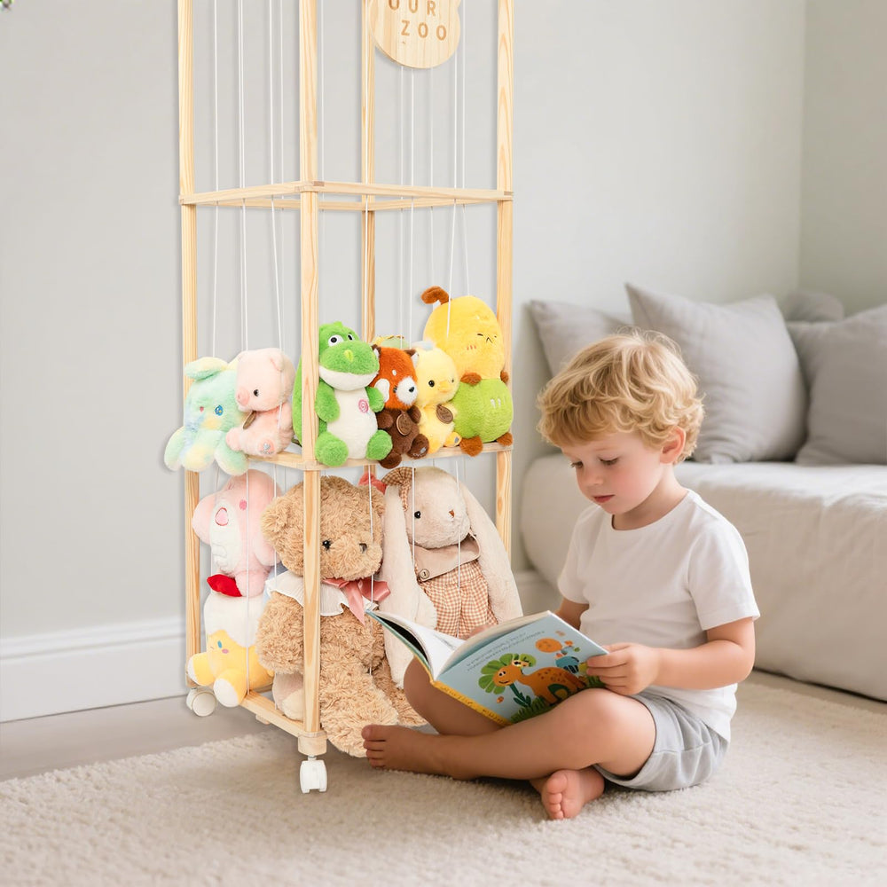 WOOD CITY vertical organizer with sliding casters for easy mobility.