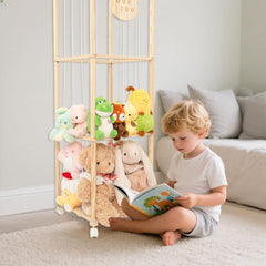 WOOD CITY vertical organizer with sliding casters for easy mobility.