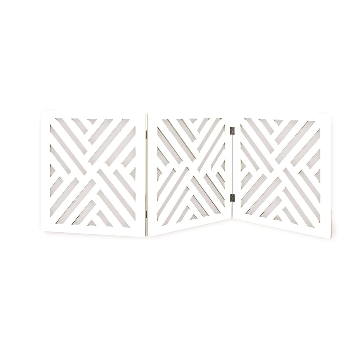 Wood Curves pet gate 3-panel lattice for indoor containment and stylish space control