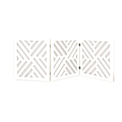 Wood Curves pet gate 3-panel lattice for indoor containment and stylish space control