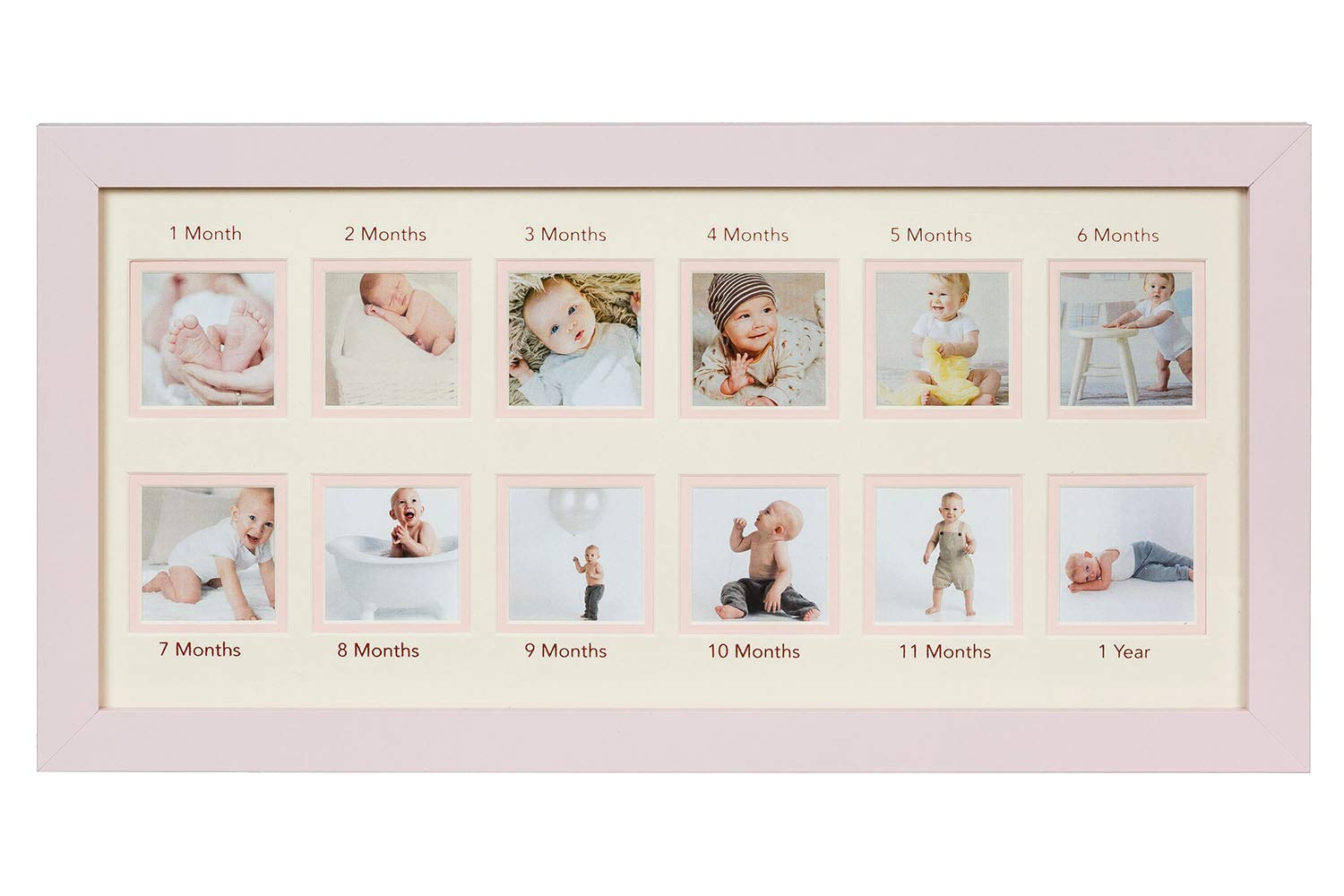 WOOD SIDE ORBIS frame with beige-pink mat for monthly baby photos