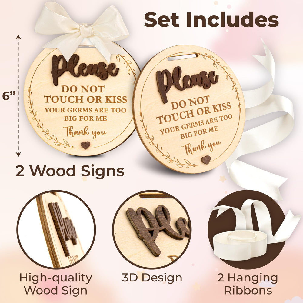 Woodamore No Kiss Sign for Stroller Tag helps protect your newborn during outings.