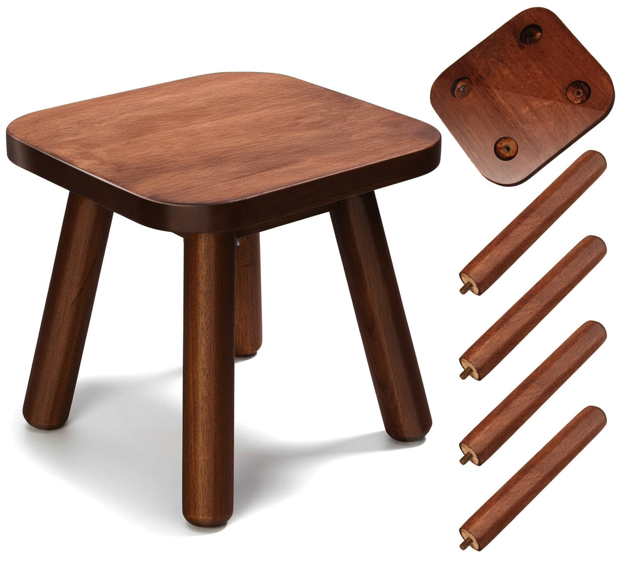 Wooden Step Stool in sandalwood color with assembled legs for easy setup