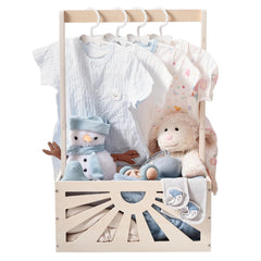 Wooden Teether baby shower crate closet showcasing elegant organization for newborn gifts