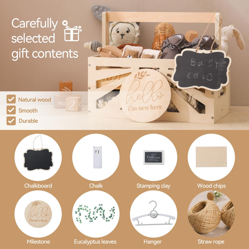 WOODEN TEETHER hanging rack and hangers for stylish display and extra storage.