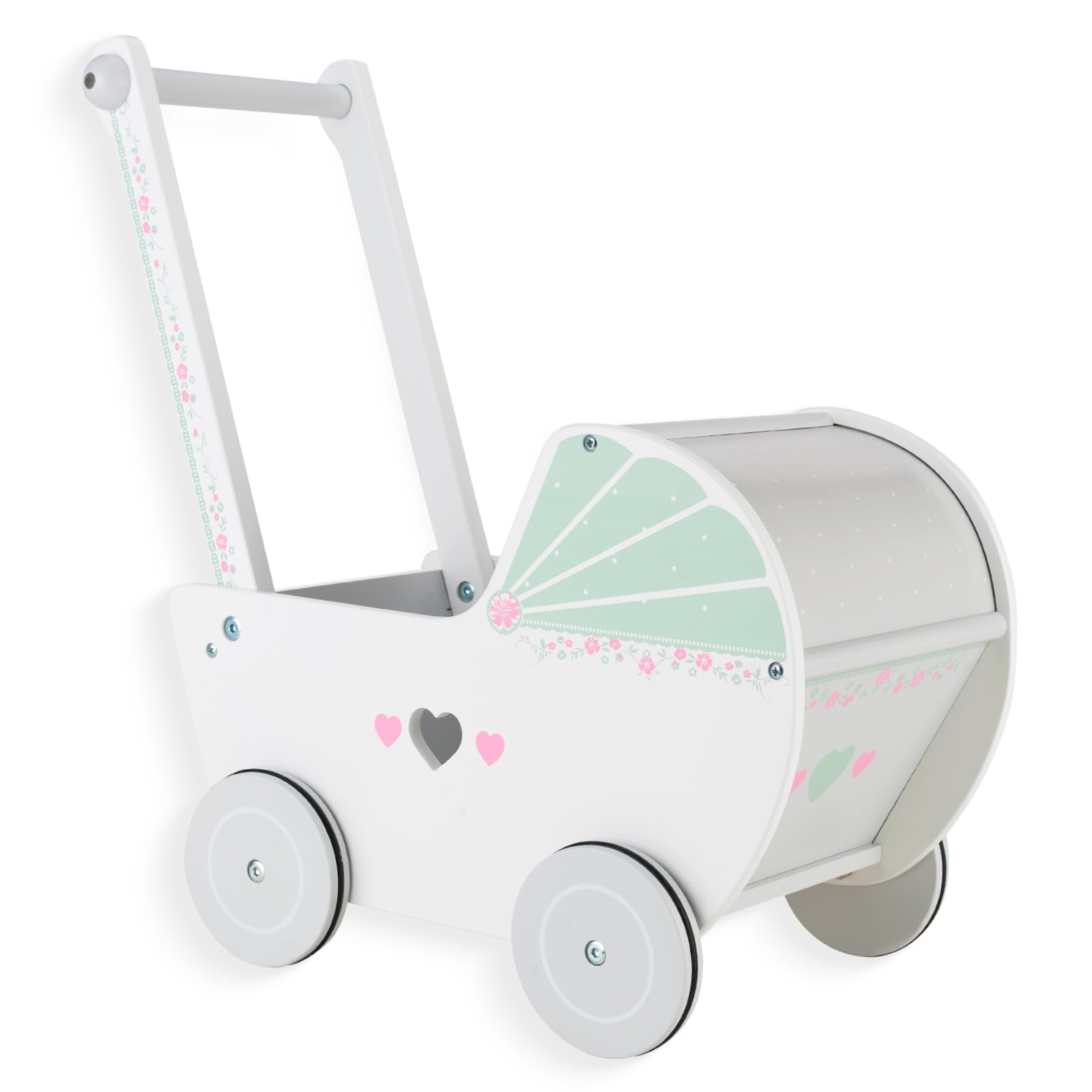 WOODENFUN wooden baby push walker front view shows sturdy craft and smooth rolling